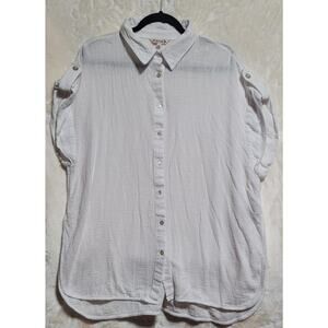 Women's Nanette Lepore Cotton Textured Short Sleeve Button Down Blouse Size XL